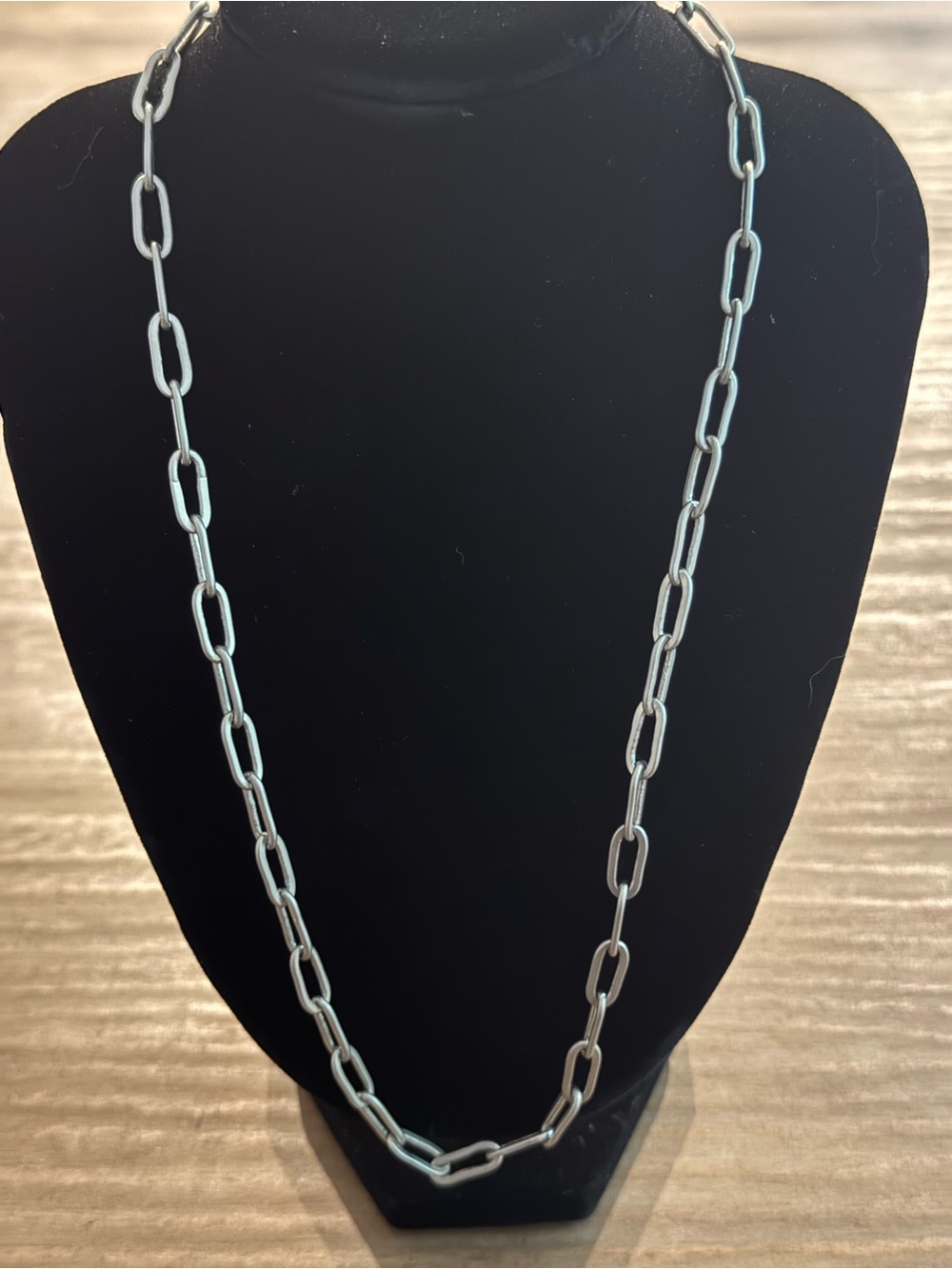 Brushed Silver Tone  paperclip chain necklace 10 inches unisex